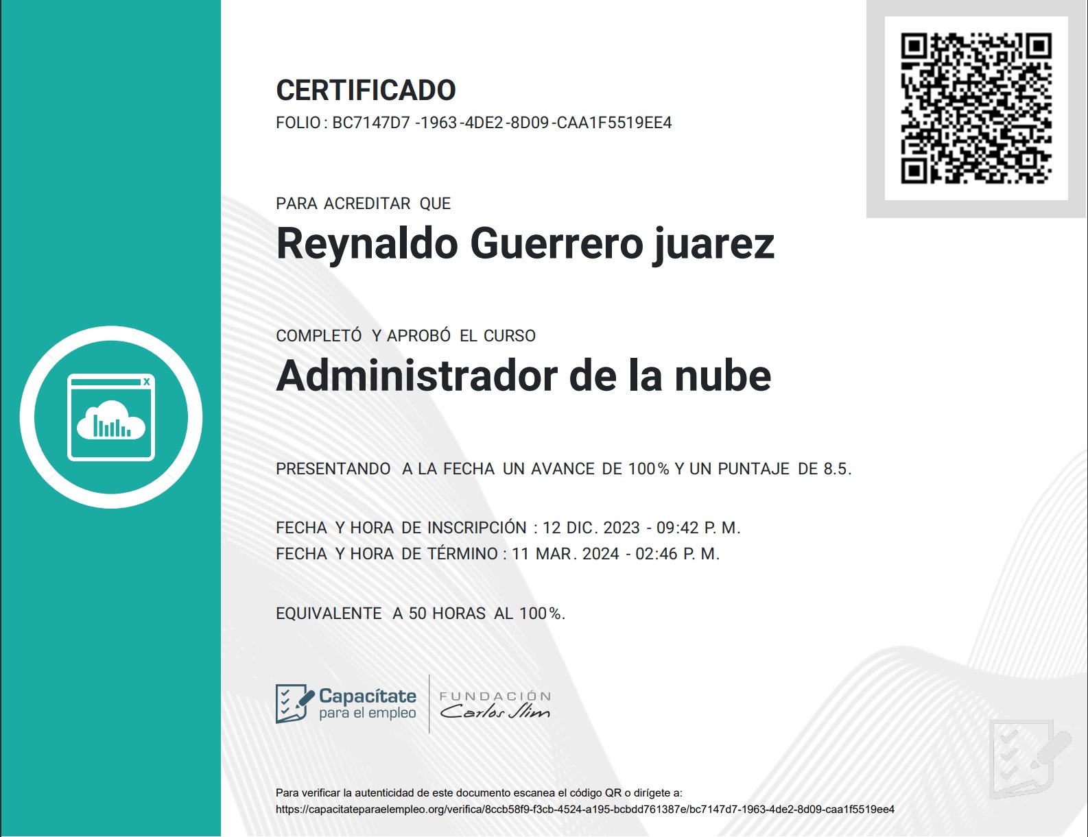Certificado Administrador de la Nube